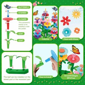 Colorful flower construction set for creative play, promoting imagination and fine motor skills.