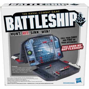 Exciting Battleship board game packaging showcasing strategic naval combat and colorful gameplay elements.