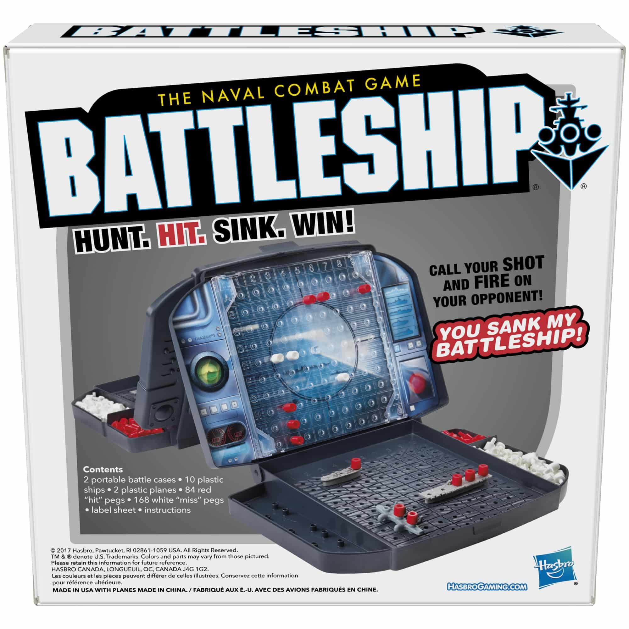 Exciting Battleship board game packaging showcasing strategic naval combat and colorful gameplay elements.