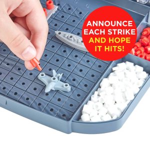 Exciting naval strategy game in action, as a player prepares to announce their next strike.