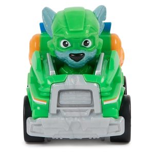 Vibrant green toy vehicle with cheerful character, perfect for imaginative play and storytelling adventures.