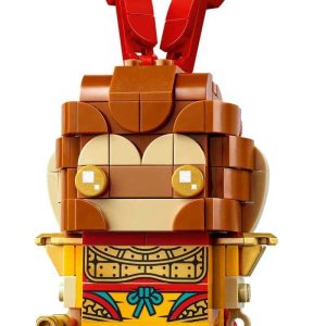 Colorful block-designed mythical character with playful features and vibrant attire.