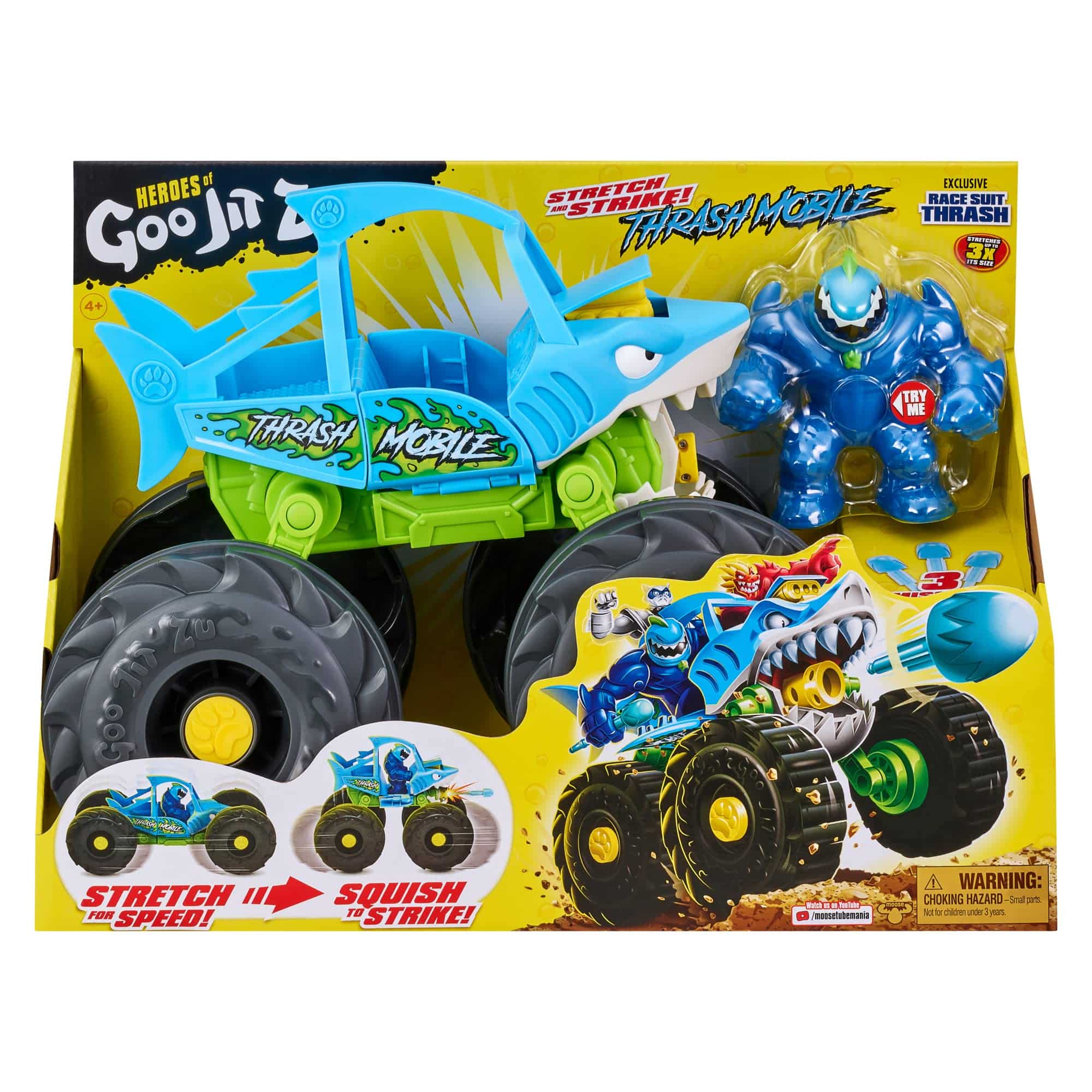 Vibrant shark truck toy set with action figure, ideal for imaginative play for ages three and up.