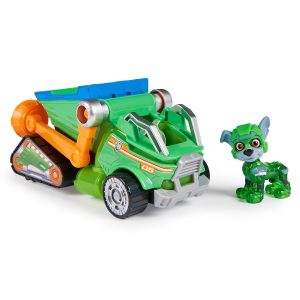 Vibrant construction vehicle and playful dog character toy for imaginative and creative play.