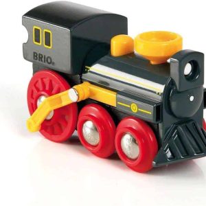 Colorful toy steam locomotive with classic design, interactive features, and smooth-rolling wheels for imaginative play.