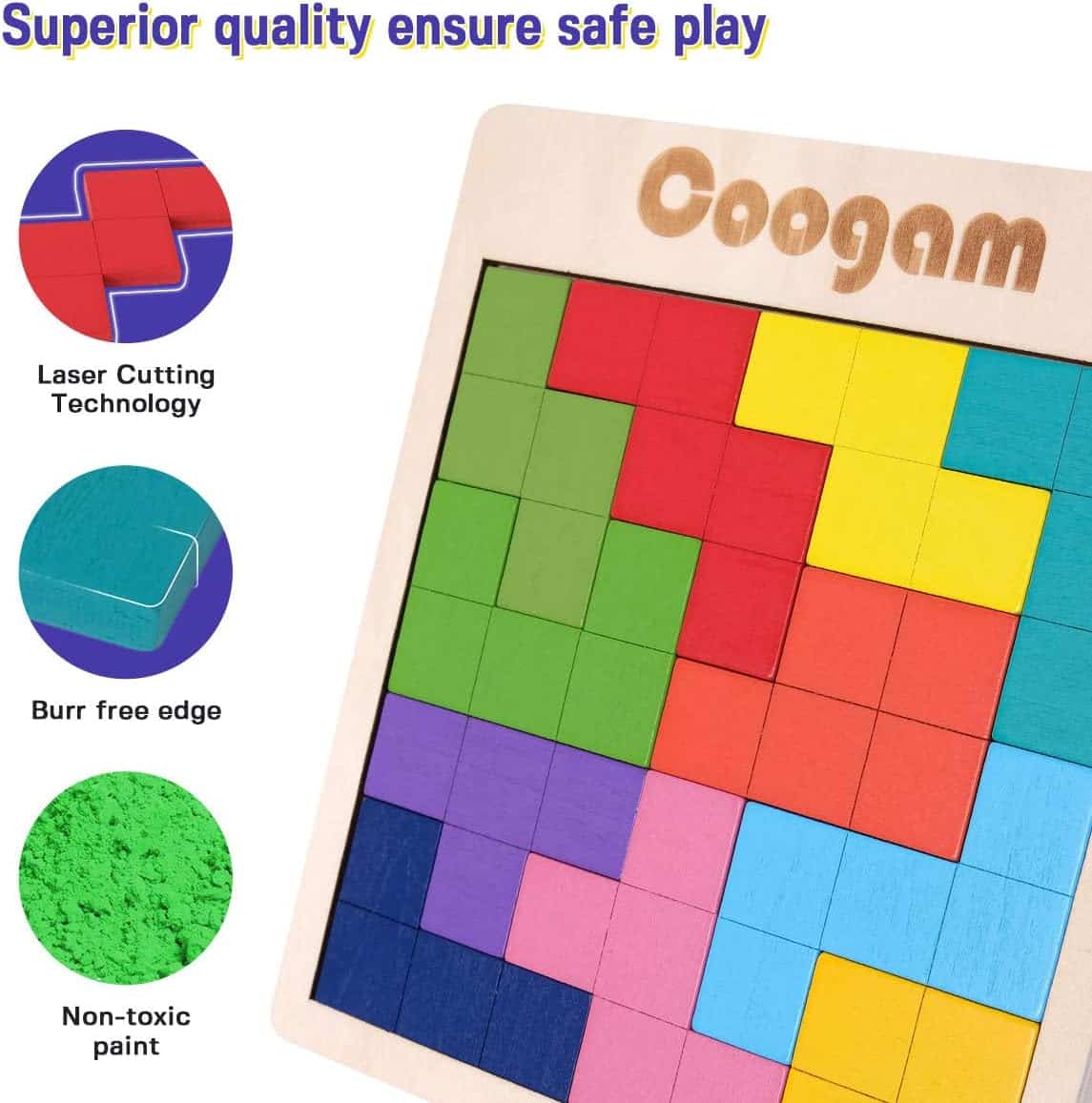 Safe, colorful Coogam geometric puzzle for kids promotes fun learning and fine motor skills.