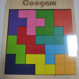 Bright wooden puzzle for cognitive development, featuring colorful geometric shapes for creative play.