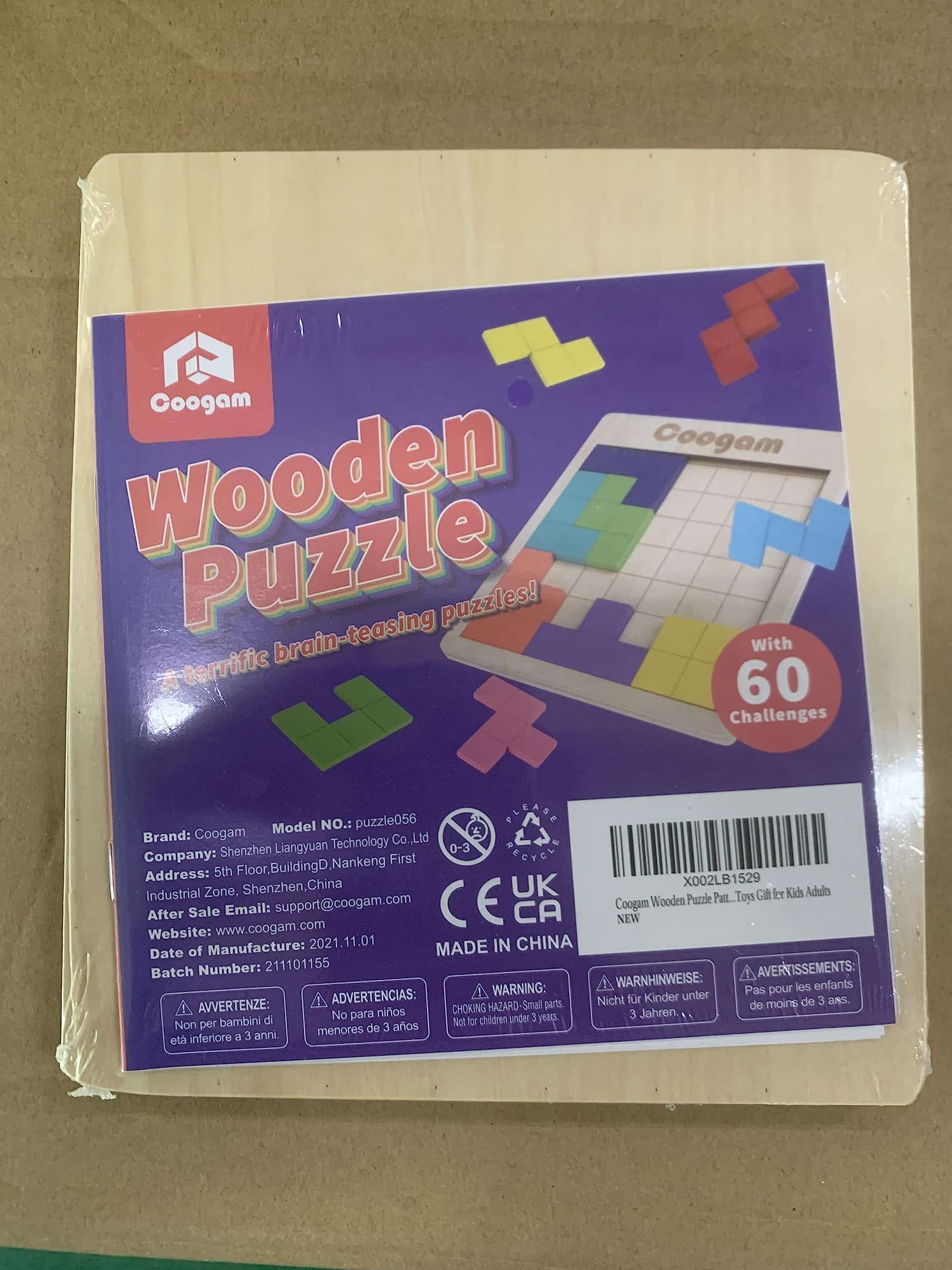 Coogam Wooden Puzzle: Colorful, safe, cognitive challenge with over 60 engaging challenges for kids.