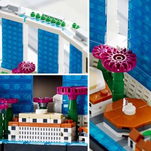 Futuristic architectural model blending sleek glass design with vibrant greenery and colorful flora.