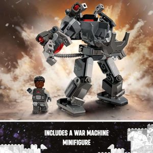 Futuristic armored war machine with War Machine minifigure, showcasing bravery and advanced technology.