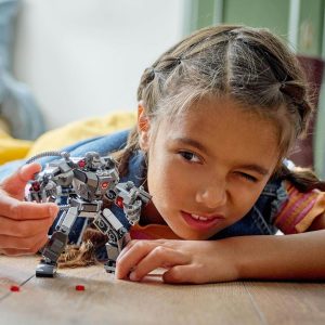 Young girl playing with a futuristic robot toy, showcasing creativity and childhood wonder.