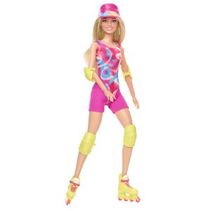 Energetic roller skating doll in vibrant outfit with stylish accessories and protective gear.