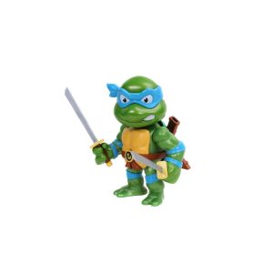 Vibrant turtle action figure ready for battle, wielding a sword in classic orange and blue attire.