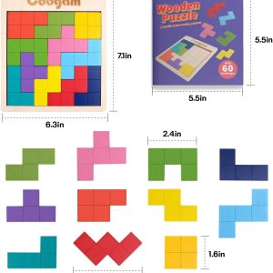 Colorful Coogam wooden puzzle set with geometric shapes enhances learning and play for all ages.