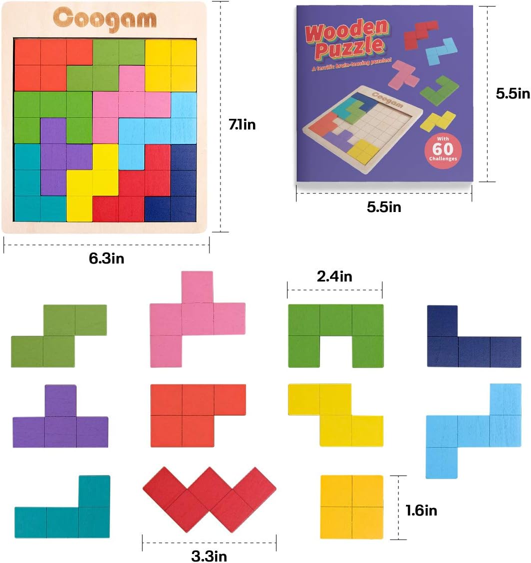 Colorful Coogam wooden puzzle set with geometric shapes enhances learning and play for all ages.