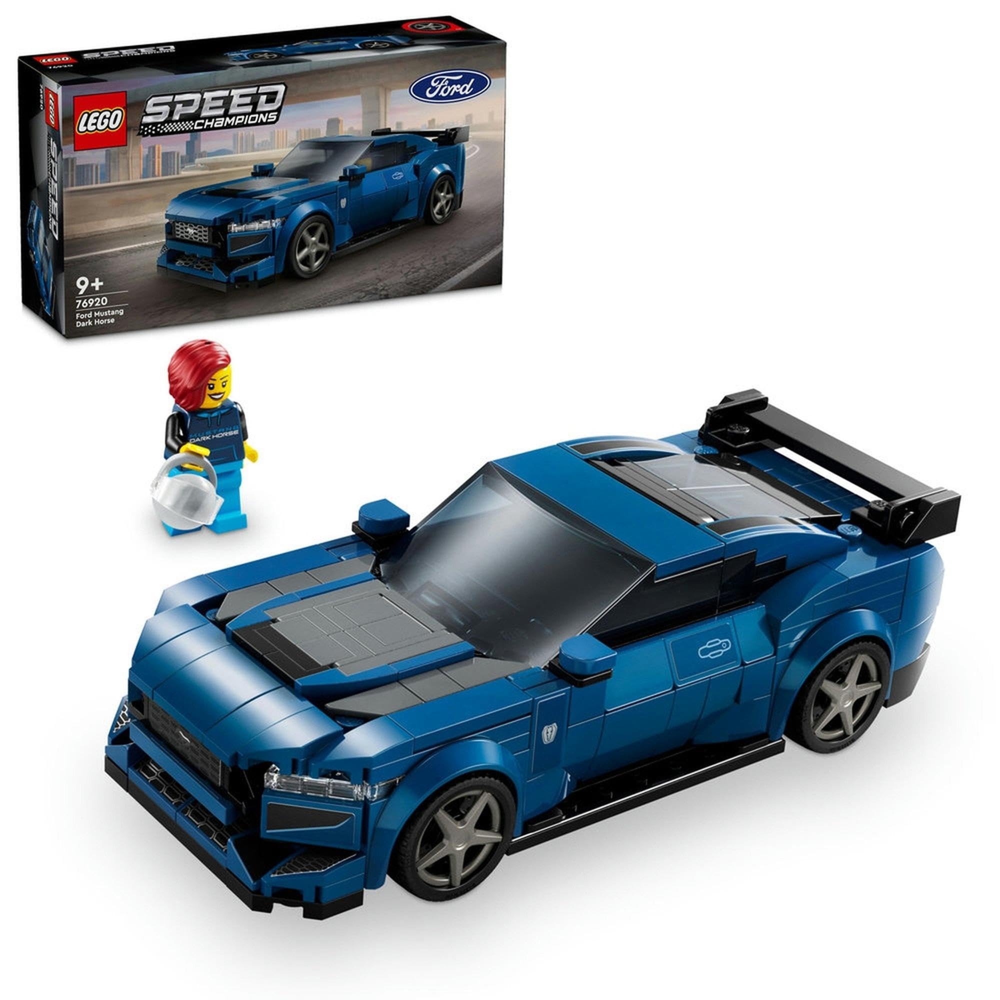 Vibrant LEGO Speed blue racing car model with mini-figure ready for thrilling adventures.