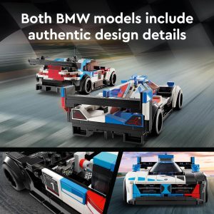 Detailed LEGO BMW models showcase authentic design and high-performance engineering in a dynamic setting.