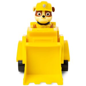 Bright yellow construction vehicle toy with friendly character, promoting imaginative play and motor skills.