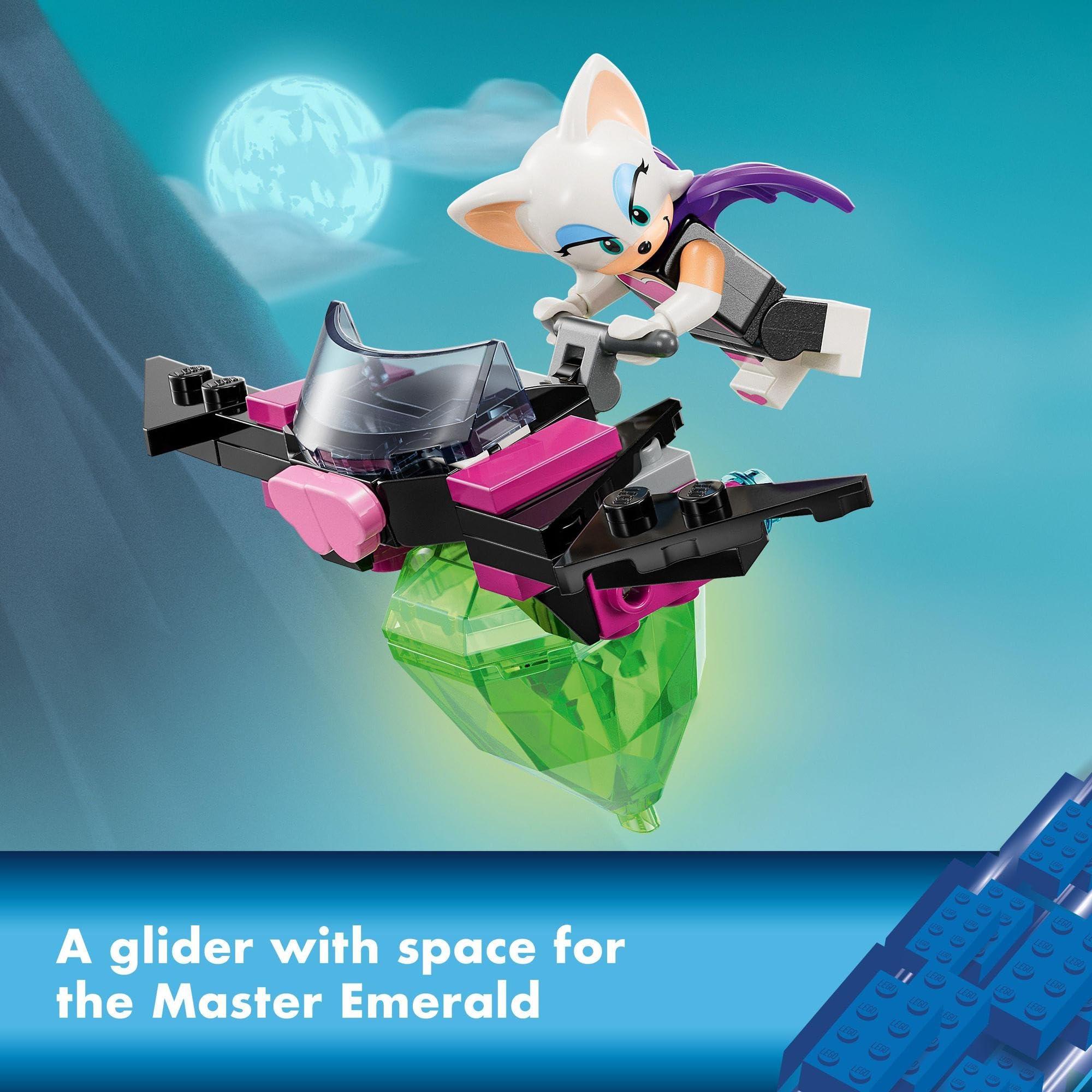 Character gliding above the Master Emerald, set in a vibrant fantasy landscape.