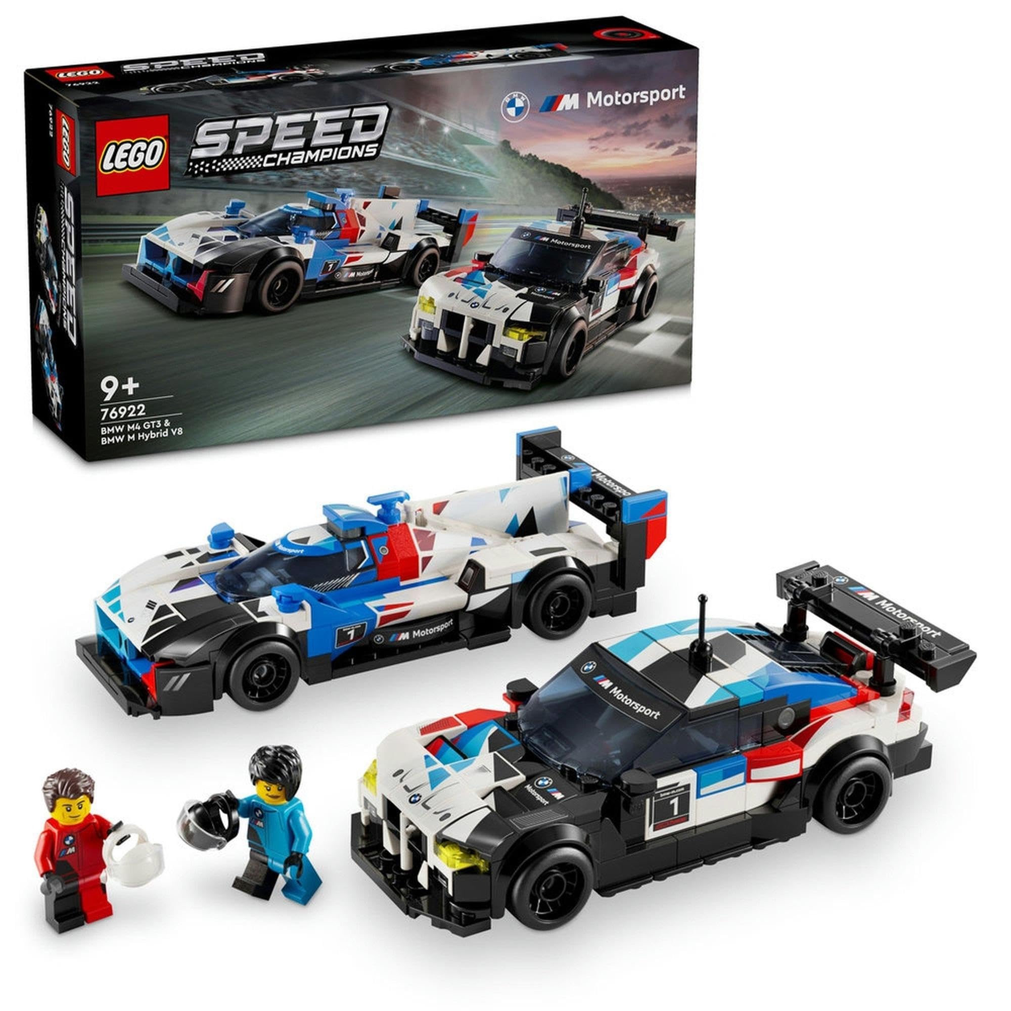 Exciting LEGO Motorsport Race Set with vibrant cars and racing minifigures on a dynamic racetrack.