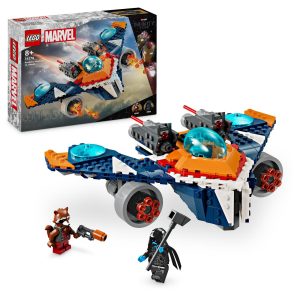 Marvel LEGO Spaceship Adventure features Rocket Raccoon and vibrant spaceship for imaginative play.