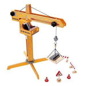 Vibrant miniature construction crane toy with accessories for creative play and learning.