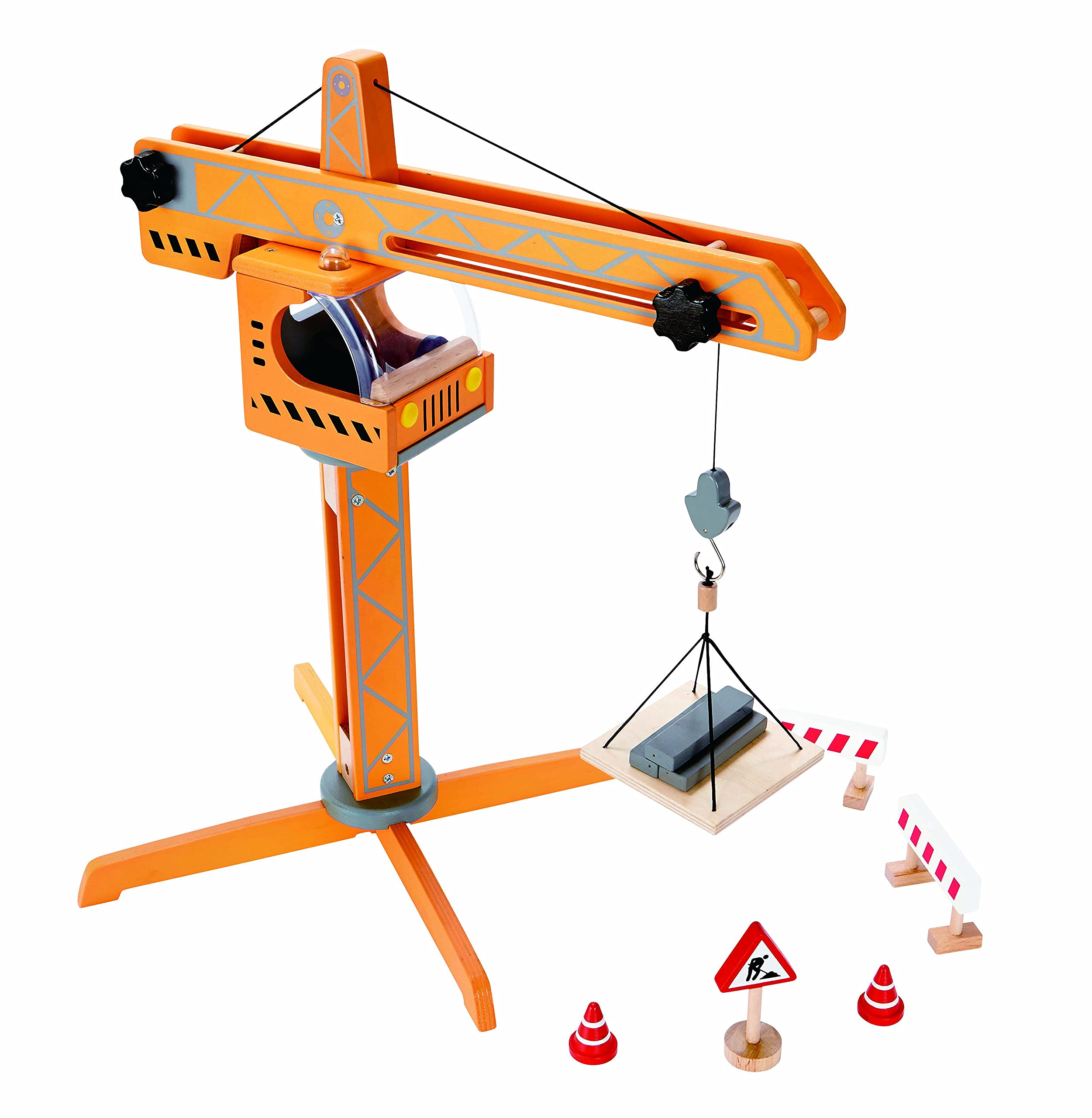 Vibrant toy crane playset inspires imaginative construction fun with realistic features and safety elements.
