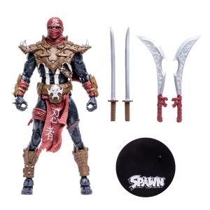 Classic Spawn warrior action figure with detailed armor, red mask, and exquisite weaponry.