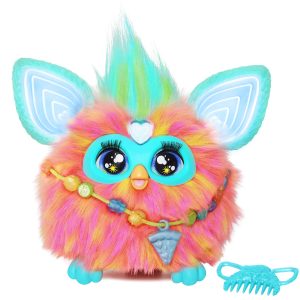 Whimsical plush creature with colorful fur, big eyes, and interactive accessories for imaginative play.