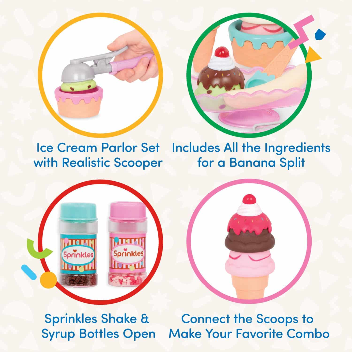Colorful ice cream parlor playset with fun accessories for imaginative culinary adventures.