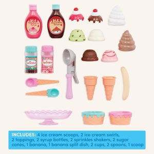 Vibrant ice cream playset for imaginative fun, featuring cones, scoops, syrups, and toppings.