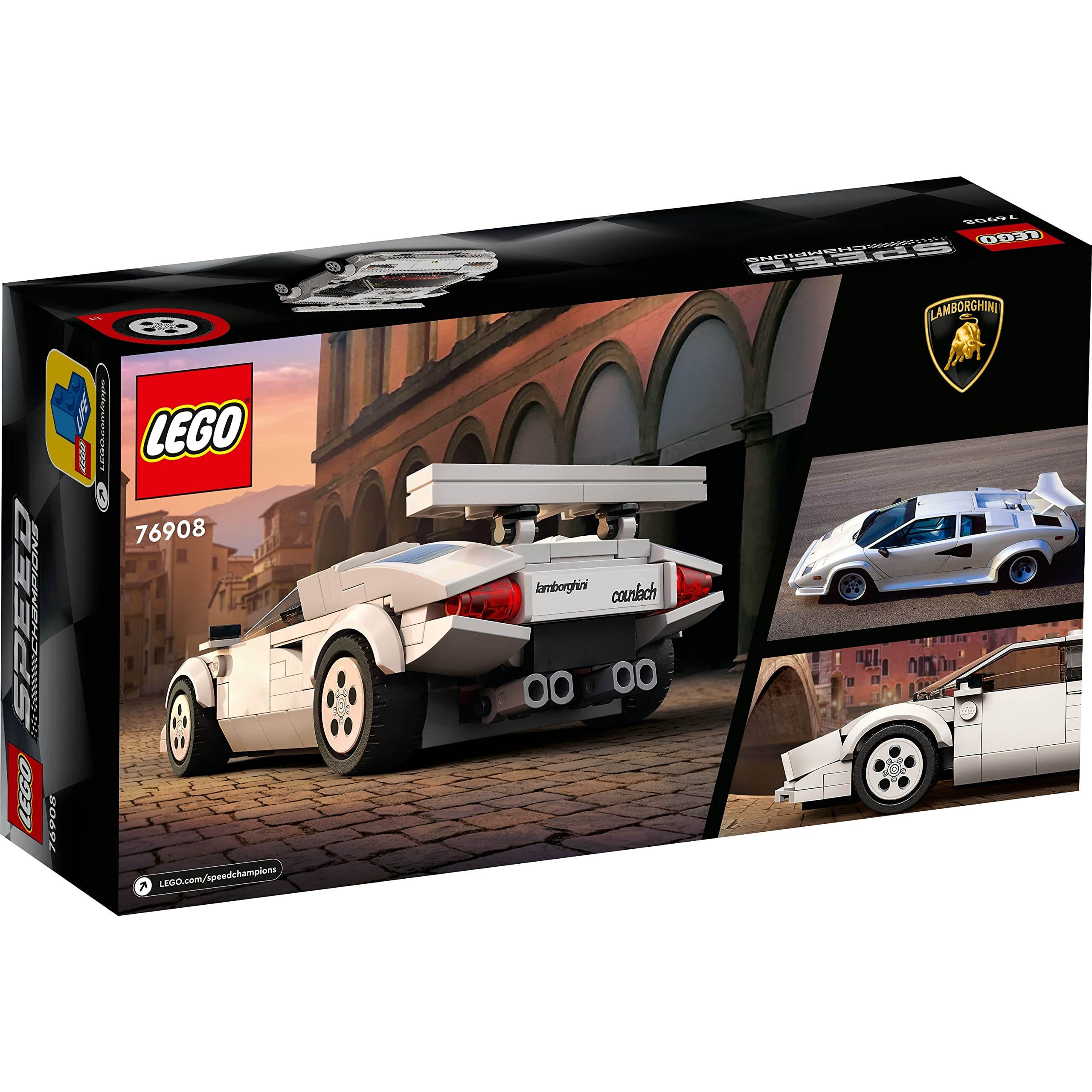 LEGO Lamborghini Model 76908: Stunning sports car design in collectible black packaging.