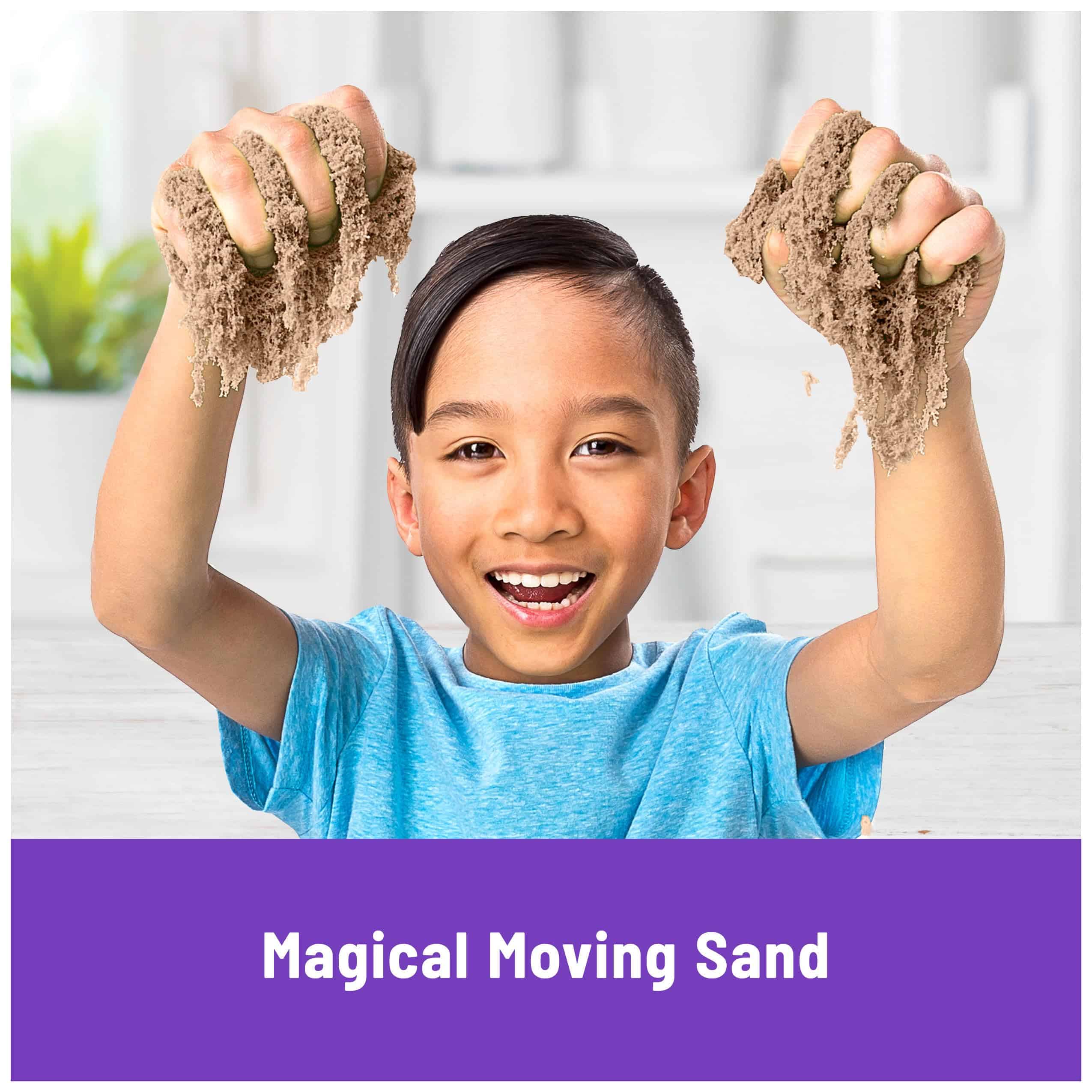 Joyful boy playing with Magical Moving Sand, sparking creativity and adventure in vibrant surroundings.