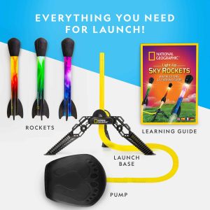 Vibrant rocket launch kit for kids featuring colorful rockets and hands-on learning guide.