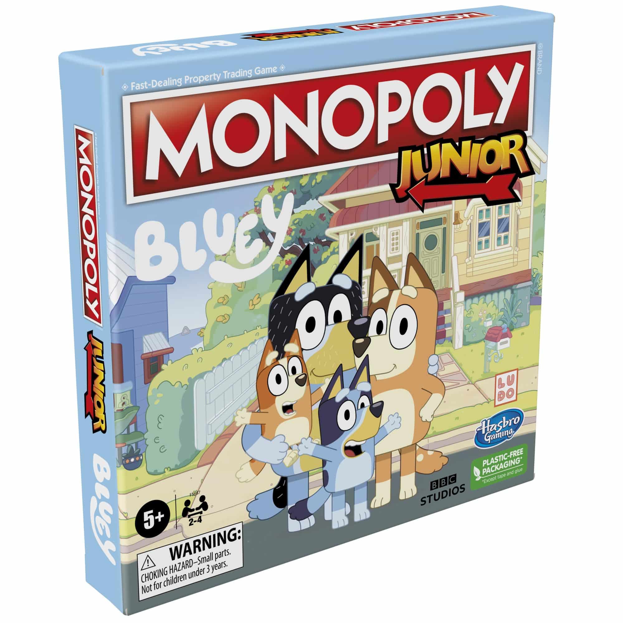 Colorful Monopoly Junior Bluey game for kids ages 5 and up, featuring fun characters and financial skills.