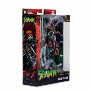 Ninja Spawn action figure in vibrant packaging, blending martial arts and supernatural themes for collectors.