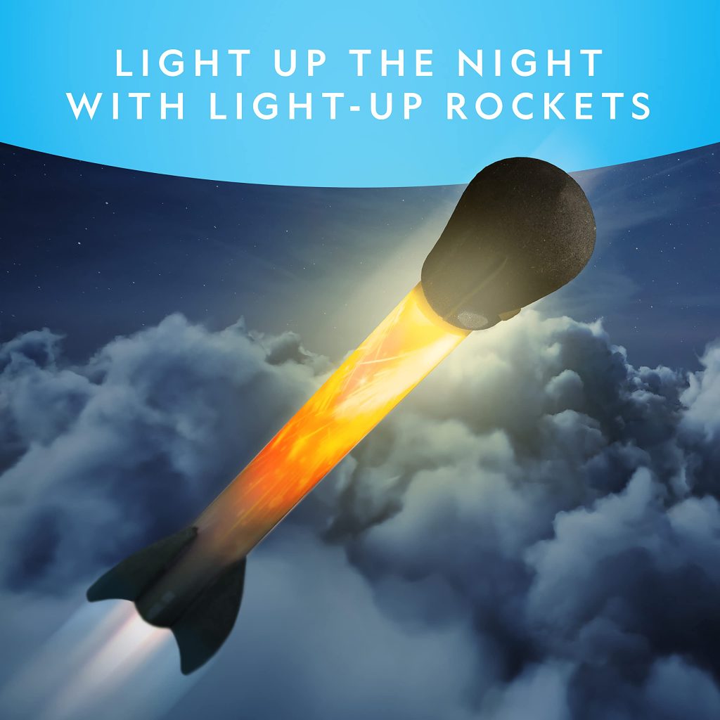 Sleek rocket lighting up the night sky, evoking excitement and adventure in space exploration.