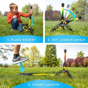 Exciting step-by-step guide for launching a colorful rocket in a sunny park setting.
