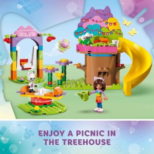 Colorful treehouse playground with slide, garden, and picnic elements for imaginative fun and friendship.