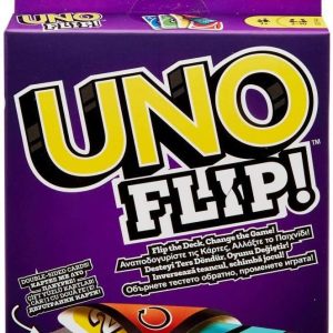 Vibrant UNO Flip! game box showcases double-sided cards for 2-10 players aged 7+.