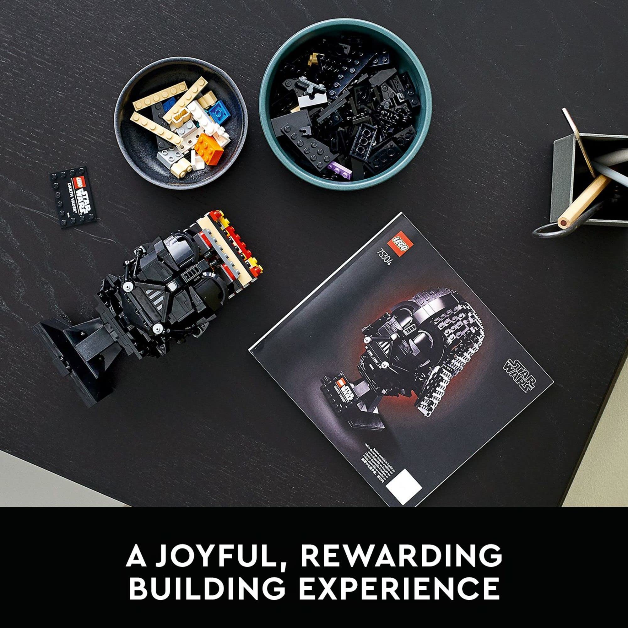 Creative LEGO Darth Vader helmet build showcasing detail, tools, and the joy of assembly.