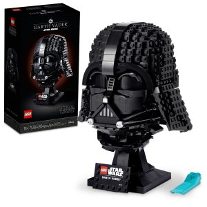 Darth Vader LEGO helmet model on display, a must-have collectible for Star Wars fans.