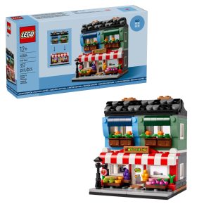 LEGO Fruit Store Market Building Set 40684 with colorful two-story market and vibrant produce display.