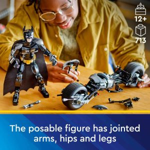 Young builder constructs superhero model in creative workspace with 713 pieces for ages 12+.