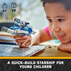 Joyful child builds a colorful quick-build starship, exploring creativity and imagination in a bright space.