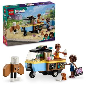LEGO Friends Ice Cream Truck scene with characters, a playful dog, and park setting.