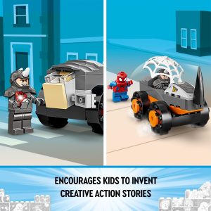 Colorful LEGO adventure set with heroic figures and dynamic vehicles for imaginative storytelling.