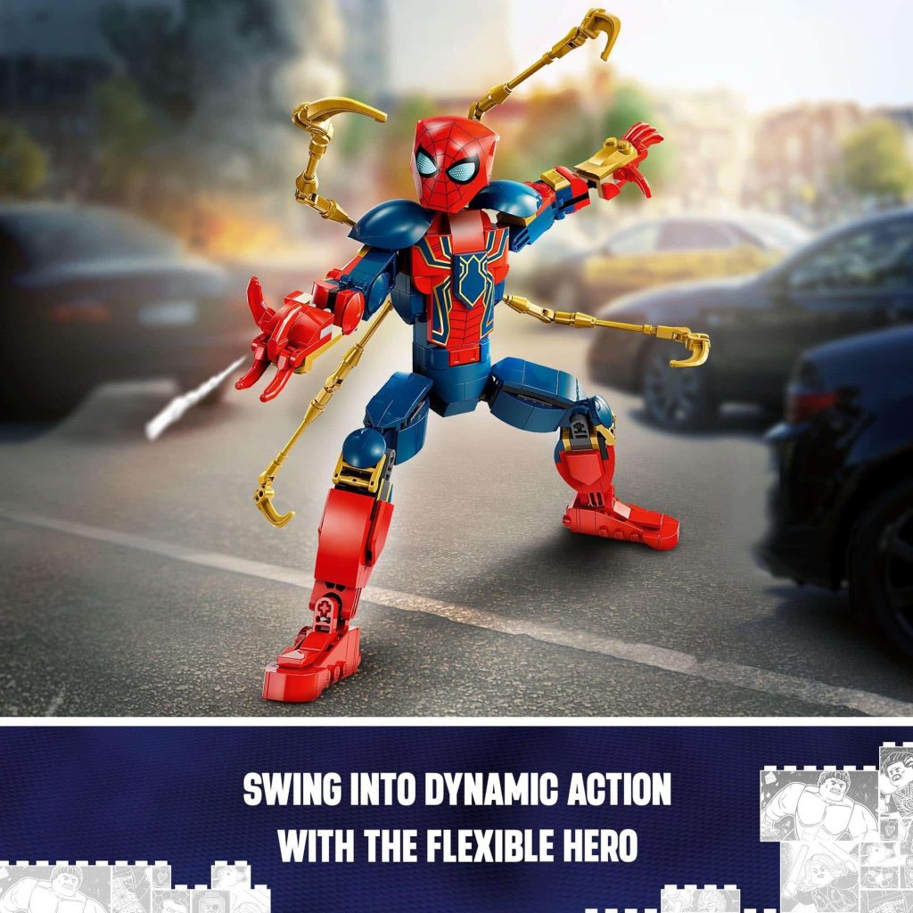 Dynamic Spider-Man action figure in vibrant colors, poised for adventure on a city street.