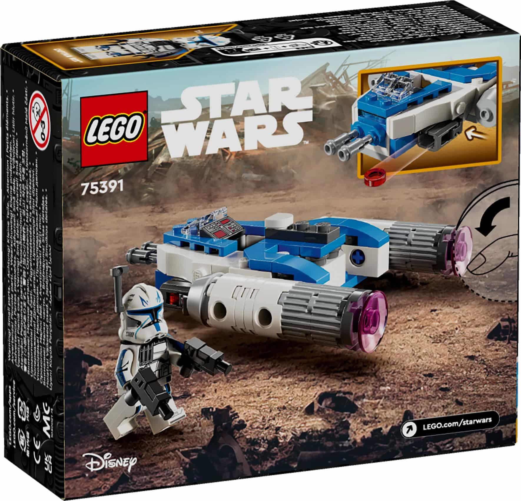 LEGO Star Wars Clone Trooper Starship Set 75391 with action figure and vibrant blue-gray design.