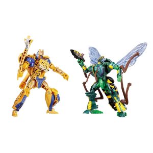 Dynamic action figures: a fierce feline predator and an agile dragonfly-inspired insect, intricately designed.